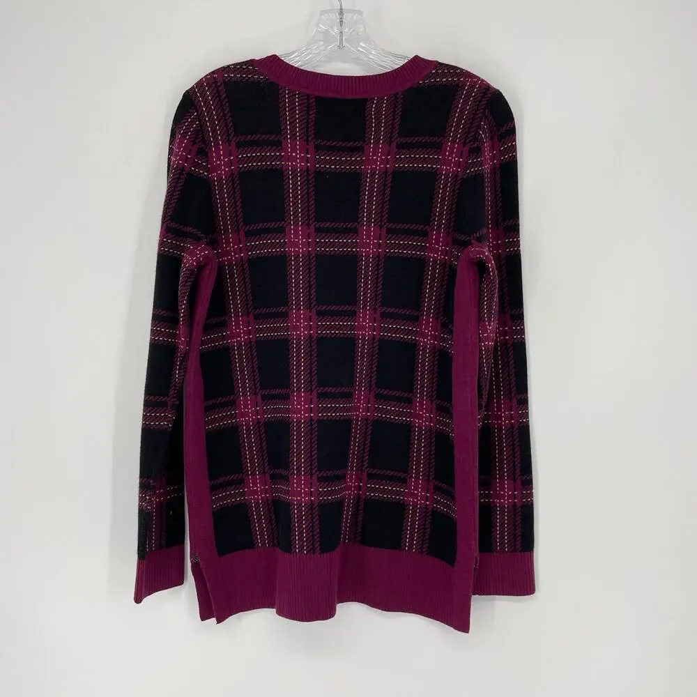 Apt. 9 Purple & Black Plaid V-Neck Sweater Size Small